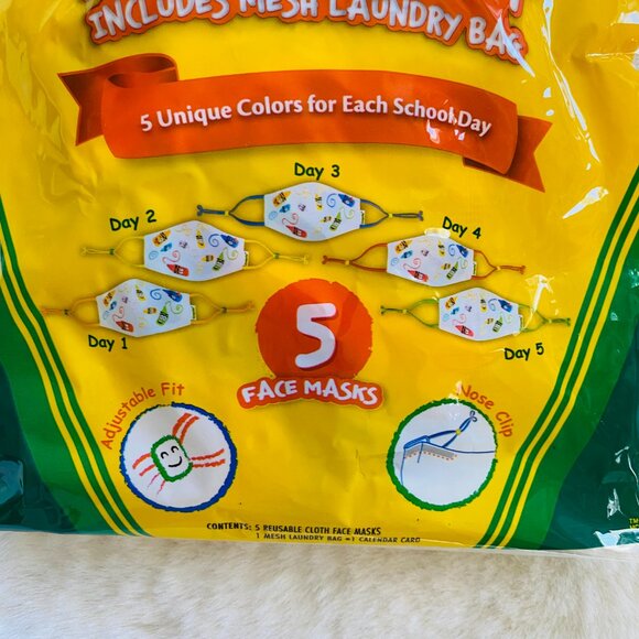 2/$18🌴 Crayola Kids Reusable Cloth Face Mask 5pk Set Multicolor w/Wash Bag NEW - Picture 2 of 4